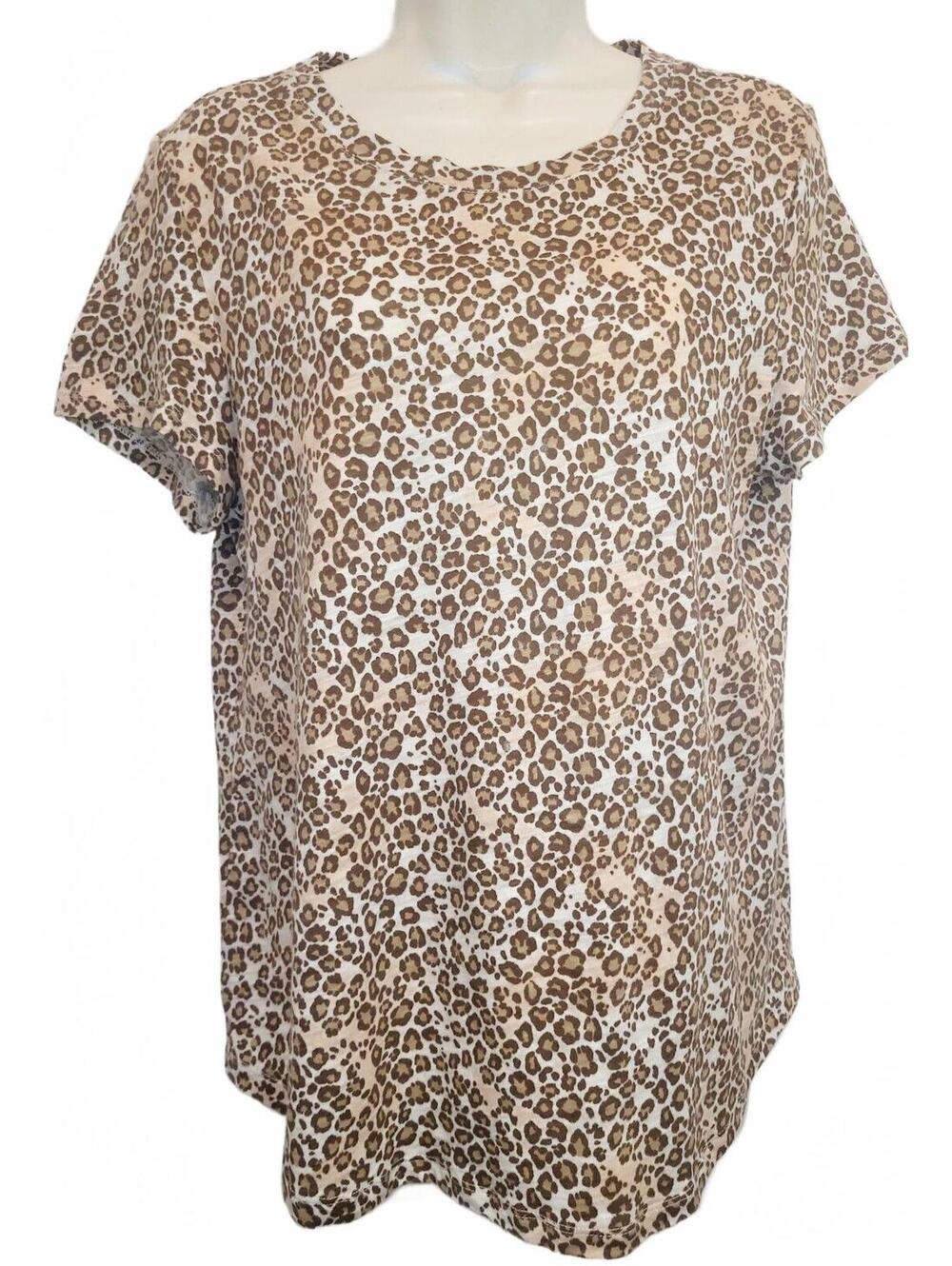 Blue Sol Women's Leopard Print Short Sleeve Cotton Blend Top Size L